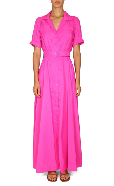 Staud Millie Belted Recycled Taffeta Maxi Shirt Dress In Pink