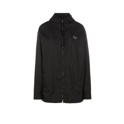 Prada Re-nylon Hooded Blouson Jacket In Black