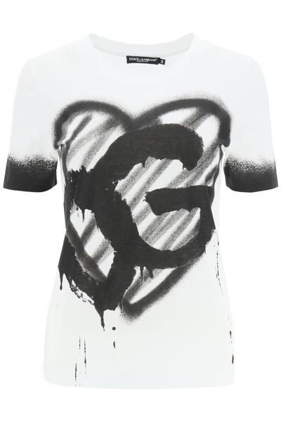 Dolce & Gabbana Jersey T-shirt With Dg Logo Print In White,black