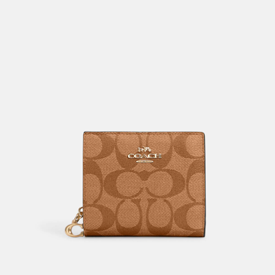 Coach Outlet Snap Wallet In Signature Canvas In Beige