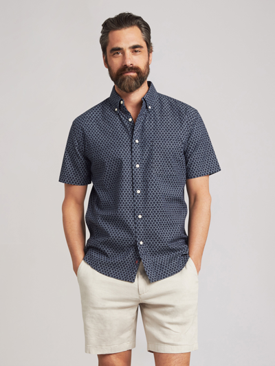 Faherty Short-sleeve Stretch Playa Shirt (tall) In Midnight Fish Scale
