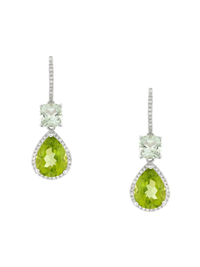 Saks Fifth Avenue Women's Sterling Silver, Peridot, Green Quartz & Diamond Drop Earrings