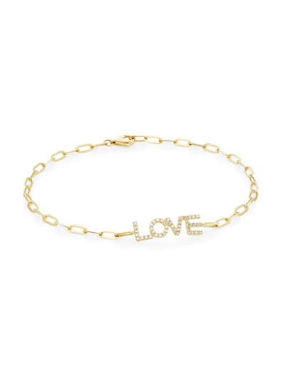 Saks Fifth Avenue Women's 14k Yellow Gold & Diamond "love" Charm Bracelet