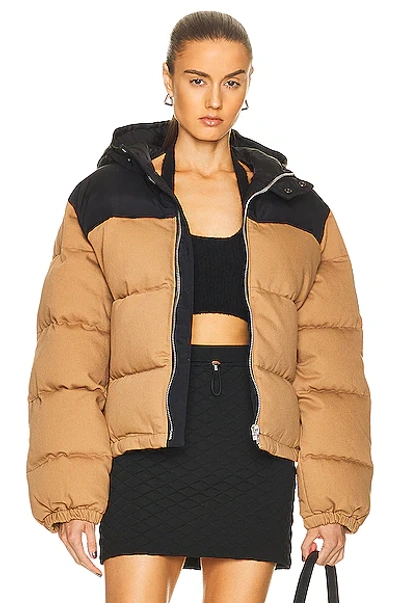Alexander Wang Hooded Shell-trimmed Quilted Padded Cotton-twill Jacket In Khaki
