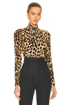 Stella Mccartney Cheetah Print Long Sleeve Turtleneck Bodysuit In Tortoise Shell