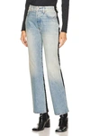 Amiri Mixed-media Straight-leg Ankle Jeans In Vintage Blue & Black