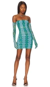 Afrm Danni Snakeskin Print Minidress With Gloves In Teal Animal