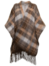 Brunello Cucinelli Fringed Checked Brushed Knitted Poncho In Beige
