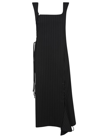 Sportmax Uggioso Asymmetric Wool Midi Dress In Black