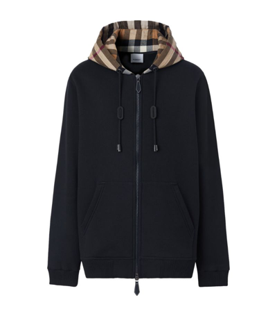 Burberry Check Hood Cotton Blend Hooded Top In Black