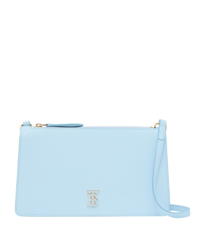 Burberry Grained Leather Tb Shoulder Bag In Pale Blue