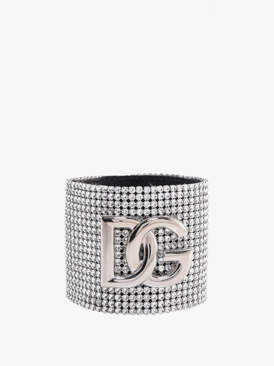 Dolce & Gabbana Crystal Mesh Bracelet With Logo In Silver