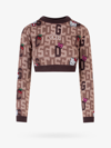 Gcds Cropped Sweater In Mixed Wool Knit With Logo Plate, Hello Kitty And Logo In Contrastingh Jacquard Gc In Brown