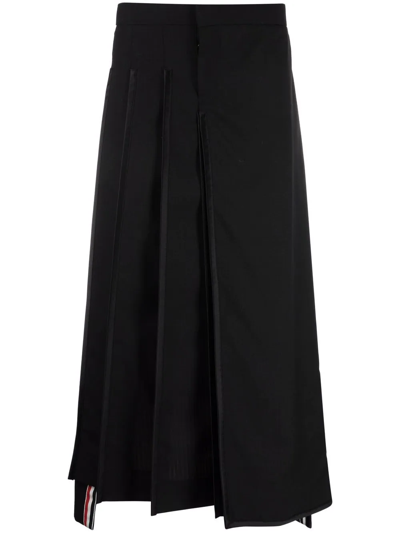 Thom Browne Rwb-stripe Pleated Wool Skirt In Black