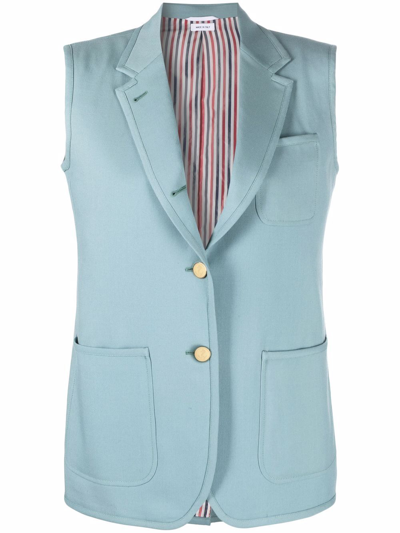 Thom Browne Single-breasted Cotton Waistcoat In Blue