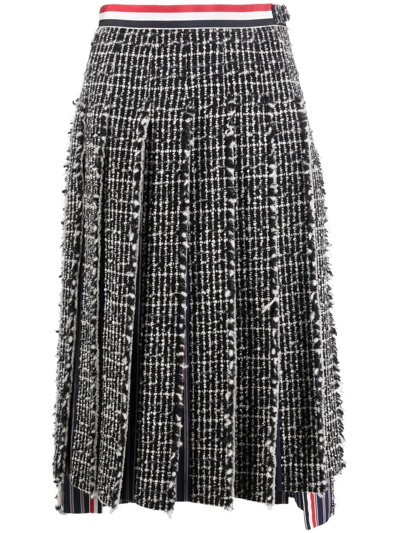 Thom Browne Dropped-back Jacquard Pleated Midi Skirt In Blk/wht