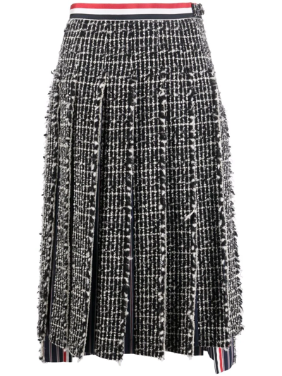 Thom Browne Dropped-back Jacquard Pleated Midi Skirt In Black