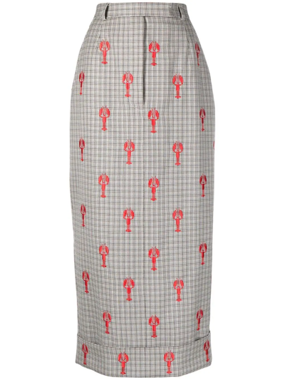 Thom Browne Lobster-embroidered Cotton Long Skirt In Grey