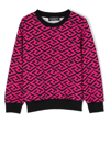 Versace Teen Pink And Black La Greca Cotton Sweatshirt In Rosa