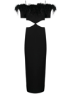 Rasario Off-the-shoulder Cutout Feather-embellished Crepe Maxi Dress In Black