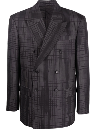 Versace Graffiti-print Double-breasted Blazer In Grey