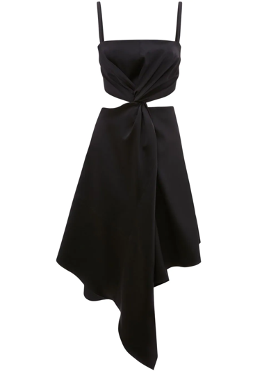 Jw Anderson Asymmetric Twist-front Cutout Satin Dress In Black