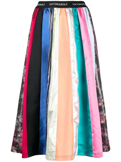 Viktor & Rolf Mix-print A-line Midi Skirt In Blau