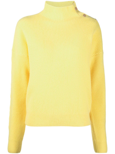 Maje Mandarine Funnel-neck Ribbed Cashmere Jumper In Yellow
