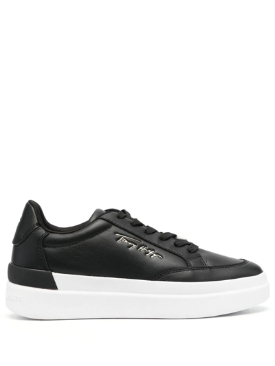 Tommy Hilfiger Calf-leather Chunky Sneakers In Schwarz