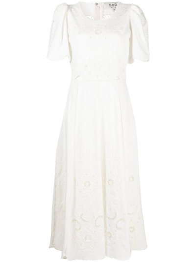 Sea New York White Kiara Embroidered Midi Dress