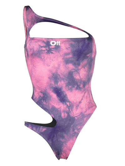 Off-white Tie-dye Asymmetric Cut-out One-piece Swimsuit In Multicolor