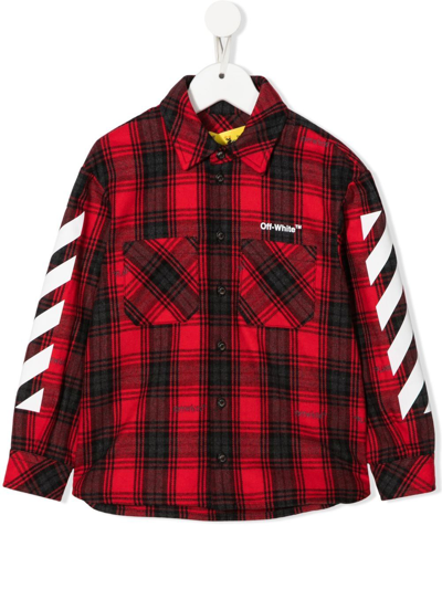 OFF-WHITE LOGO-PRINT FLANNEL SHIRT