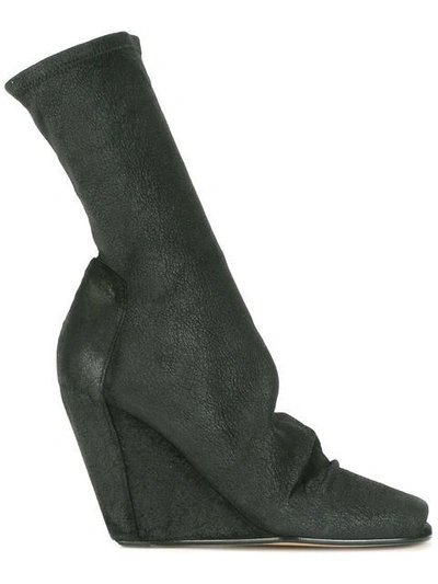 Rick Owens Leather Wedge Ankle Boots With Open Toe In Black