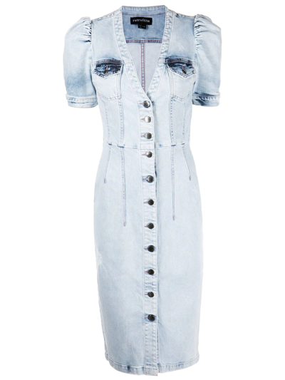 Retroféte Annie Puff Sleeve Denim Midi Dress In Ice Blue