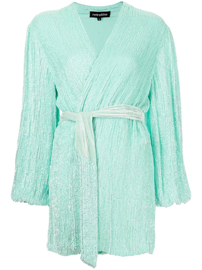 Retroféte Gabrielle Metallic Long Sleeve Wrap Dress In Aqua