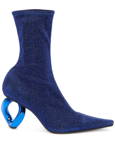 Jw Anderson Chain Heel Ankle Sock Boots In Blue