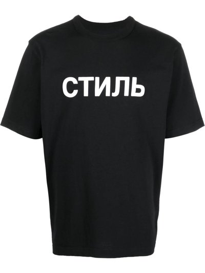 Heron Preston Black Cotton Rugular T-shirt With Ctnmb Print In Black White