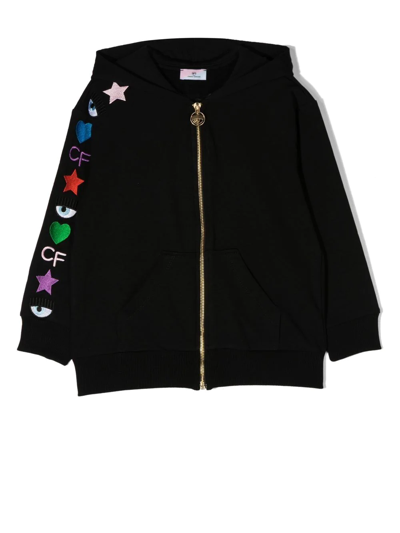 Chiara Ferragni Embroidered Long-sleeve Hoodie In Black