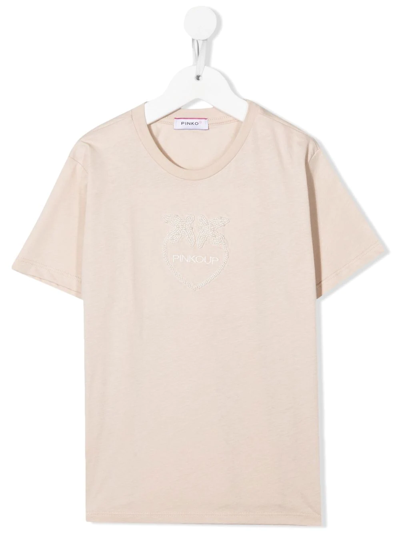 Pinko Kids' Logo-embroidered-cotton-tshirt In Neutrals