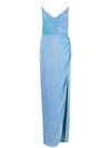 Retroféte Katya Draped Sequined Chiffon Gown In Blue Rainbow