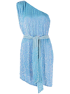 Retroféte Ella Sequin-embellished One-shoulder Minidress In Blue