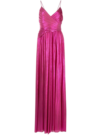 Retroféte Doss Wrap-effect Pleated Lamé Gown In Pink