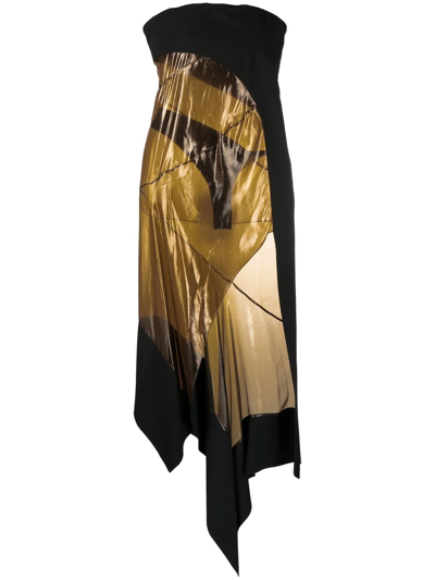 Mugler Sleeveless Asymmetric Silk-blend Midi Dress In Gold