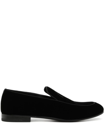 Giorgio Armani Embroidered-logo Detail Loafers In Black