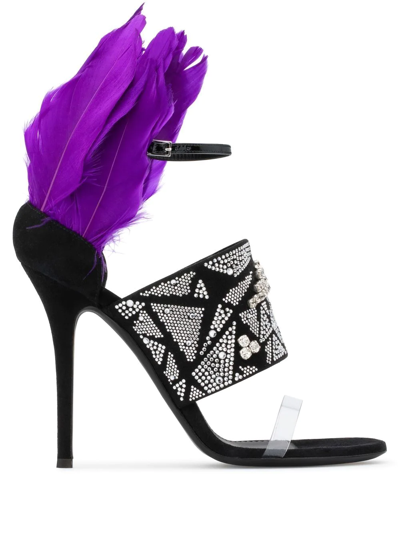 Giuseppe Zanotti Talia Feather-trim Crystal-embellished Sandals In Black
