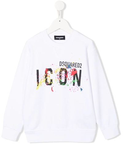 Dsquared2 Kids' Icon Paint-splatter Sweatshirt In White