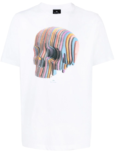Ps By Paul Smith Skull-print Organic-cotton T-shirt In White