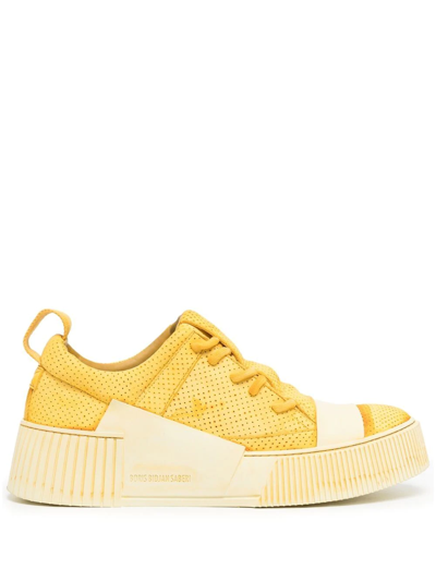 Boris Bidjan Saberi Distressed Finish Low-top Leather Sneakers In Yellow
