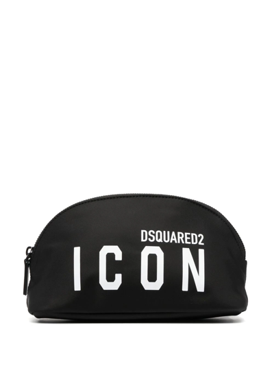 Dsquared2 Logo-print Leather-trimmed Make Up Bag In Black