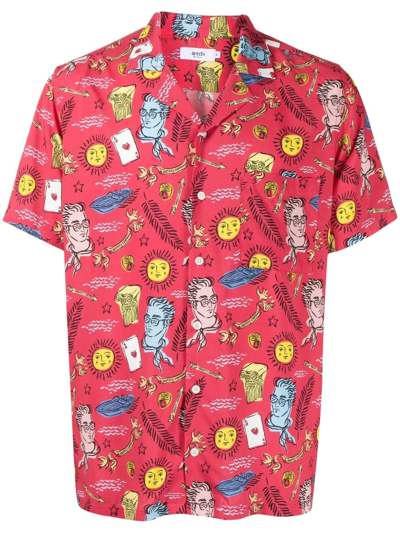 Arrels Barcelona Graphic-print Camp Collar Shirt In Red
